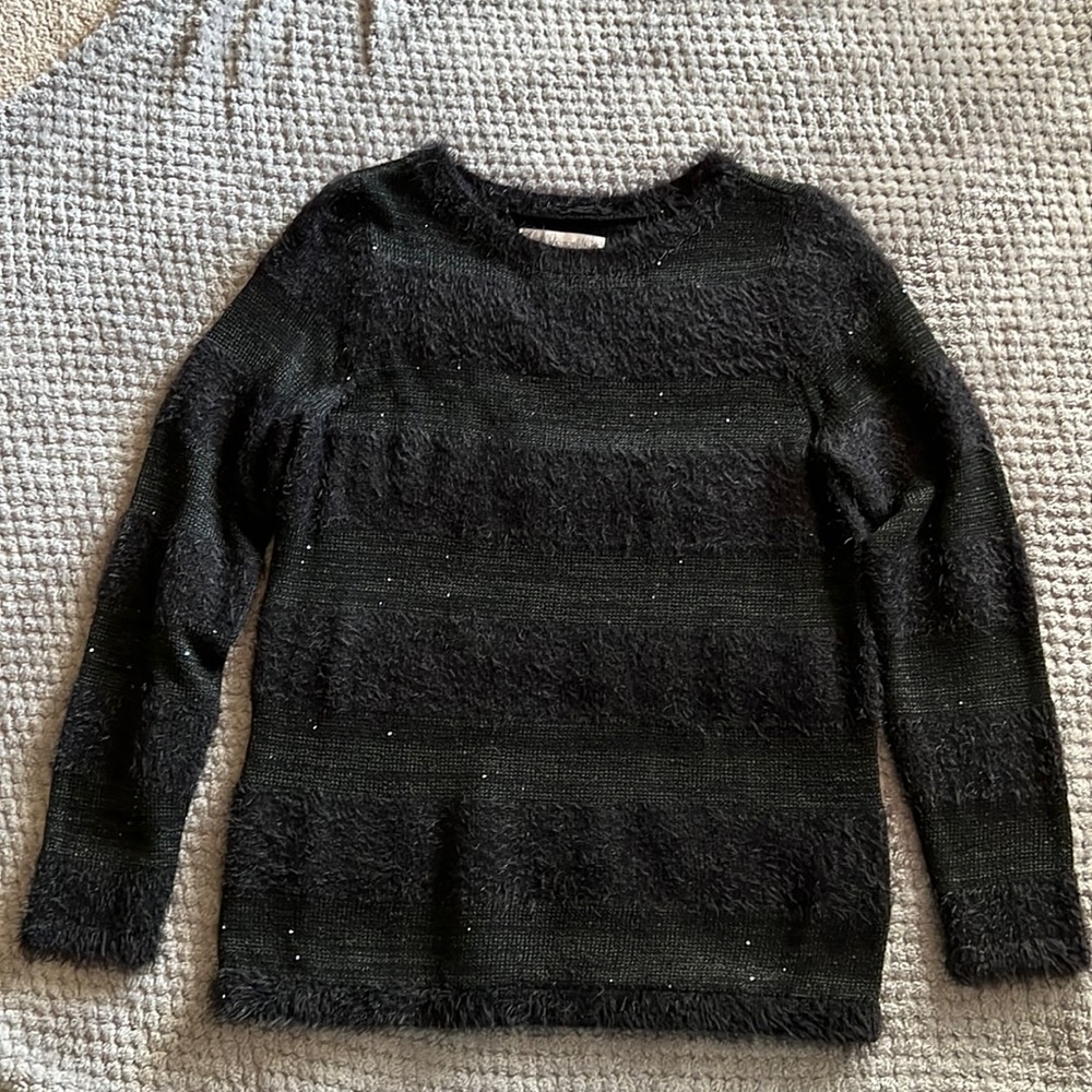 LOFT Black Long Sleeve Sweater. Fur and sparkle on sweater